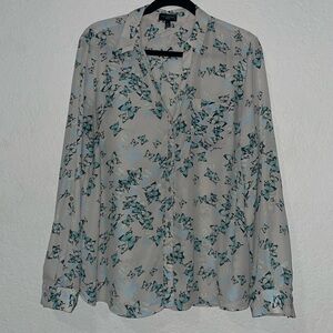 The Limited Gray Blouse with Blue Butterfly Print